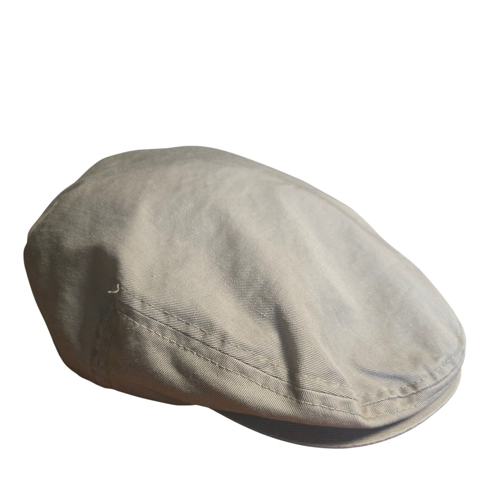 Scala Mens Tan Twill Flat Cap Ivy Newsboy Driving Hat Beige Snap Brim Logo